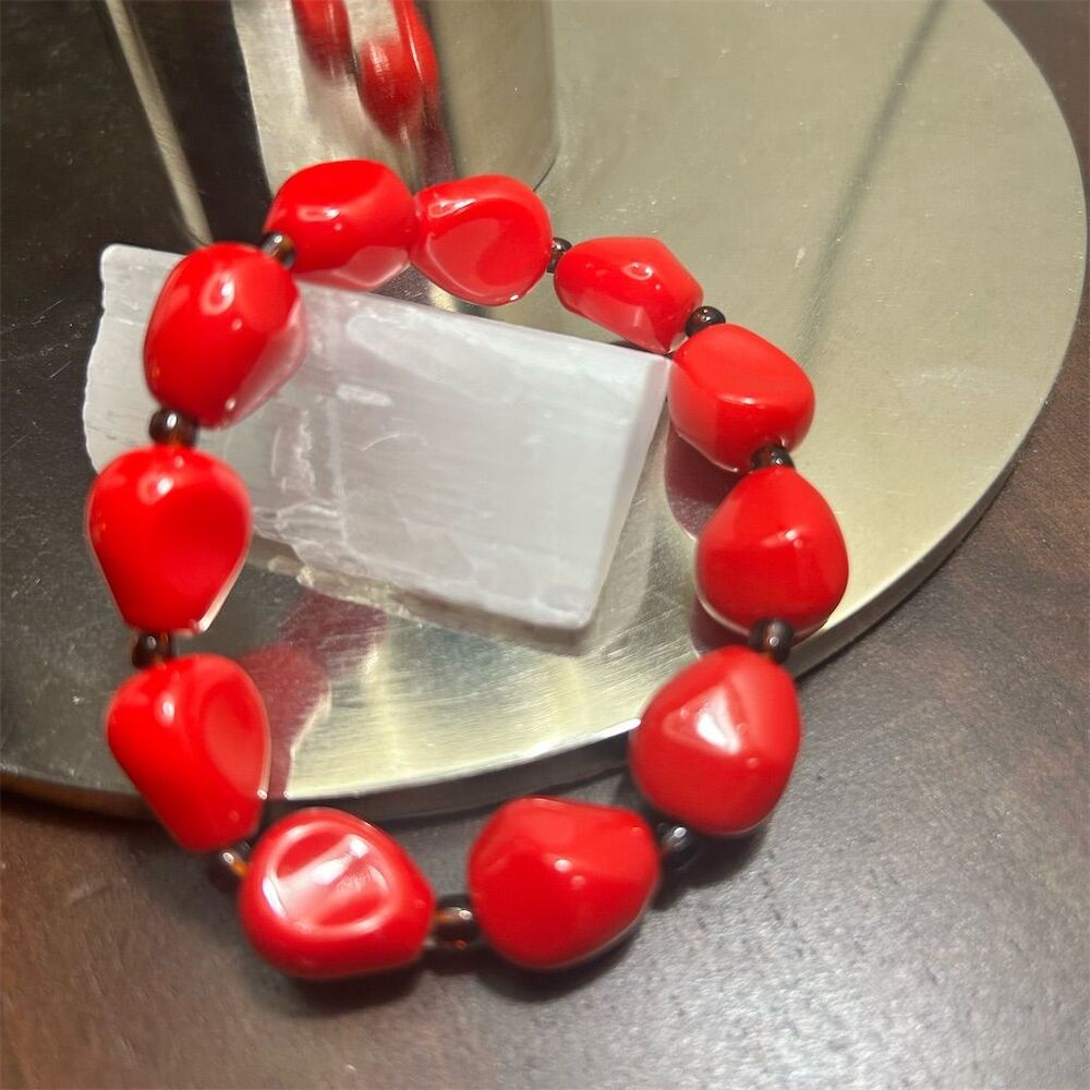 Vintage Red Coral Beaded Stretch Bracelet